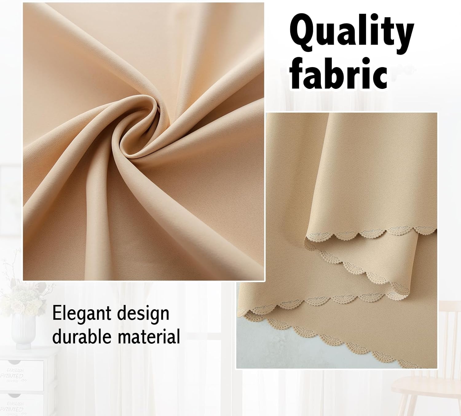 indistar Home Blackout Curtains Double Layer Solid Sheer Grommet Top Window Curtain Panel Pair, 52Wx84L,Beige