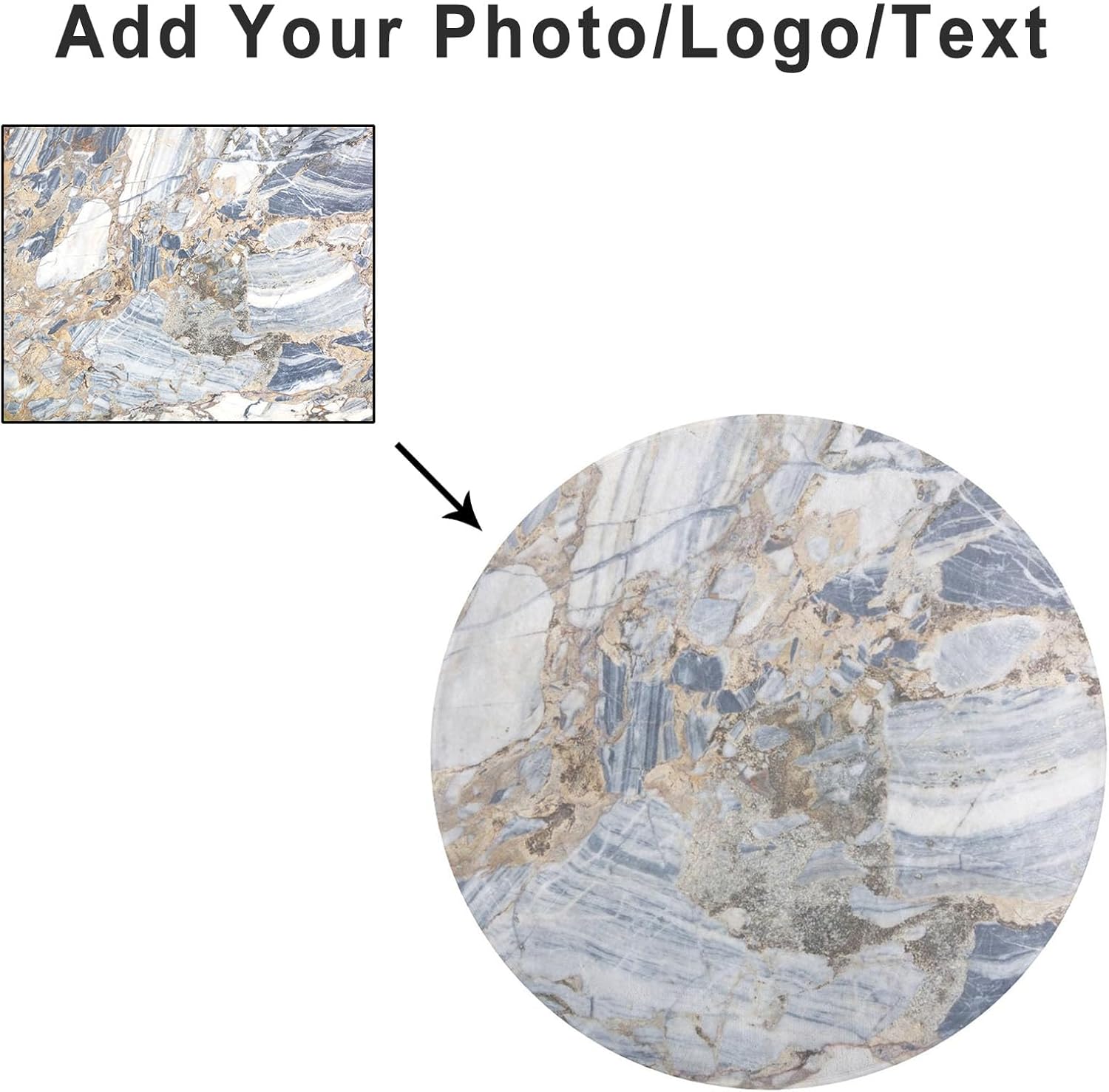 Custom Area Rugs Round Rug 3 FT with Logo Photo Text Personalized Circle Carpet Anti Slip Floor Mat for Bedroom Living Room Bathroom, Absorbent Circular Mats Dark Blue, Washable