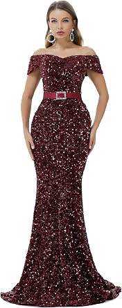 Sequins Mermaid Eveniing Dresses Off Shoulder Bride Bridesmaid Dress Women Formal Party Prom Gowns