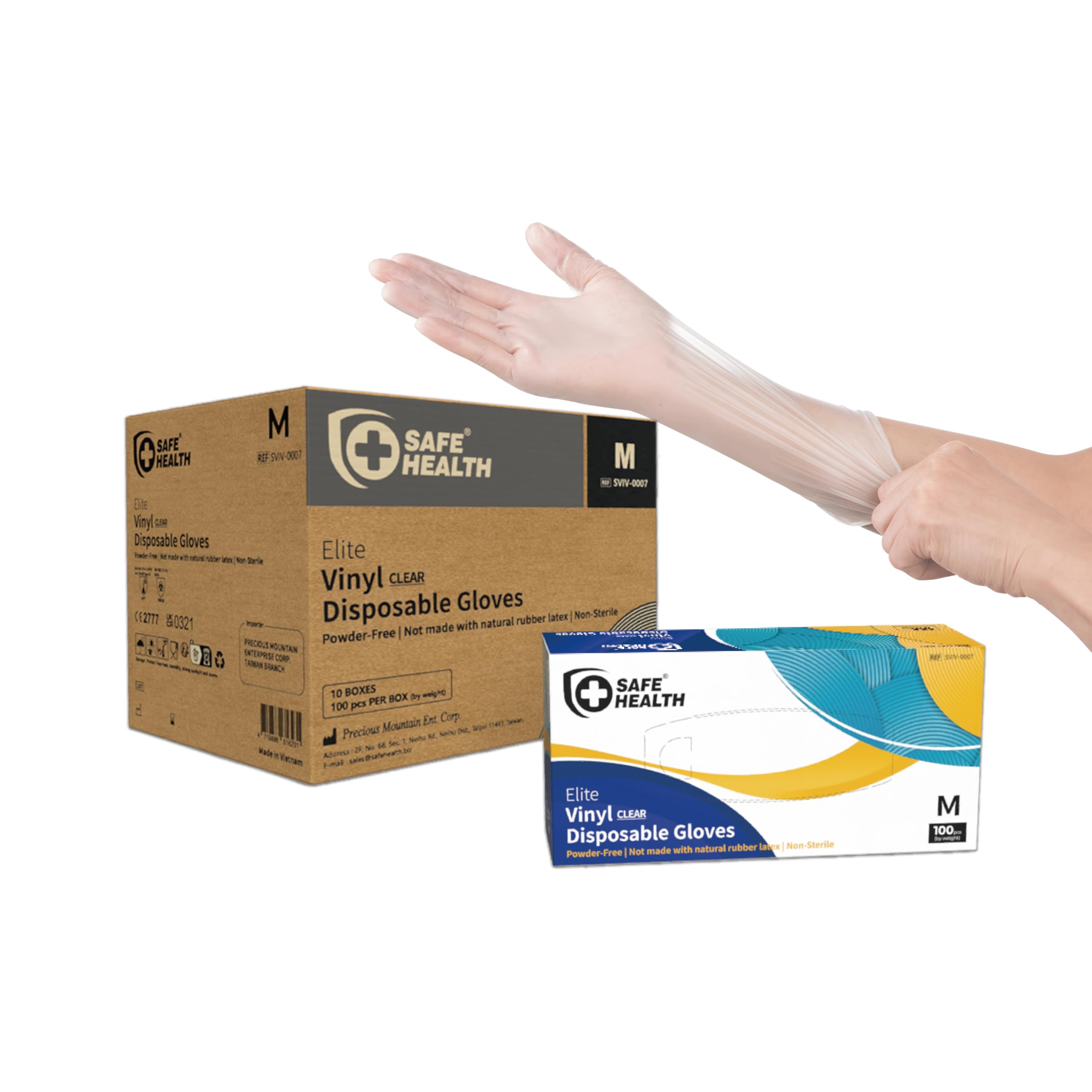Safe Health Disposable Vinyl Gloves Multi-Purpose Plastic Gloves Food Safe, Latex Free Powder Free Non-Sterile 3 mil for Cleaning, Washing up, Salon, Service, Household, Daily, Medium (Case of 1000)