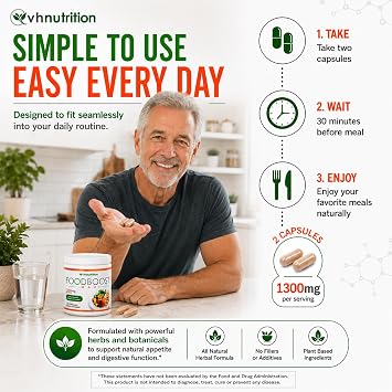 VH Nutrition | FoodBoost MAX | 1300mg Appetite Stimulant* Weight Gain Pills* for Men and Women | Formulated with Gentian, Turmuric, Fennel | 120 Capsules