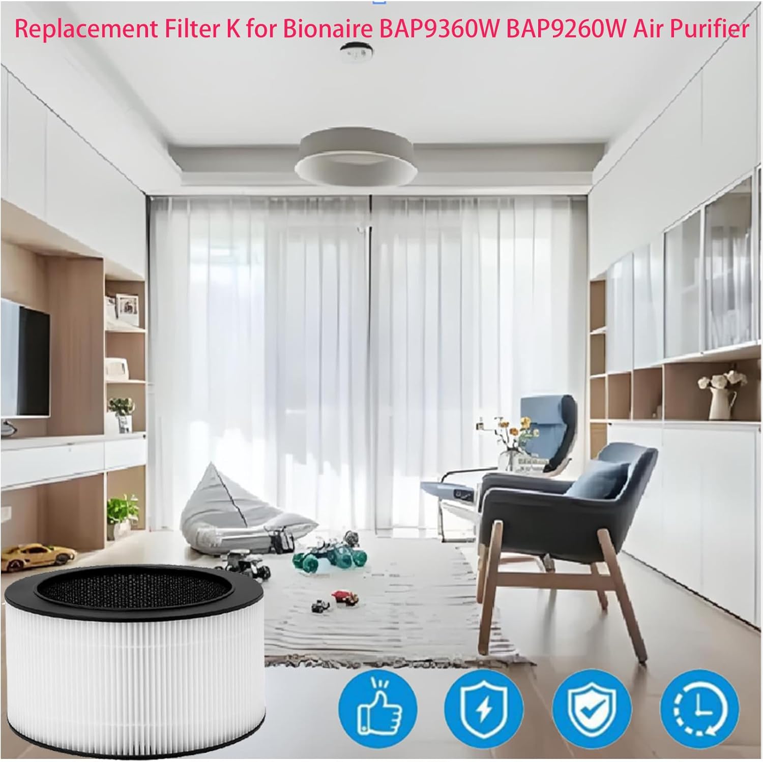 BAPF160 Replacement Filter K for Bionaire BAP9360W BAP9260W: 2 Pack 3-Stage H13 H-EPA filters used for Bedroom and Office bedroom, living room, kitchen or office