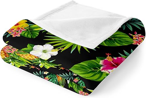 Miniatura 5 de Wesan Manta floral de piña para cumpleaños para mujeres, niños y niñas, coloridas flores tropicales y hojas, manta de follaje para dormitorio,