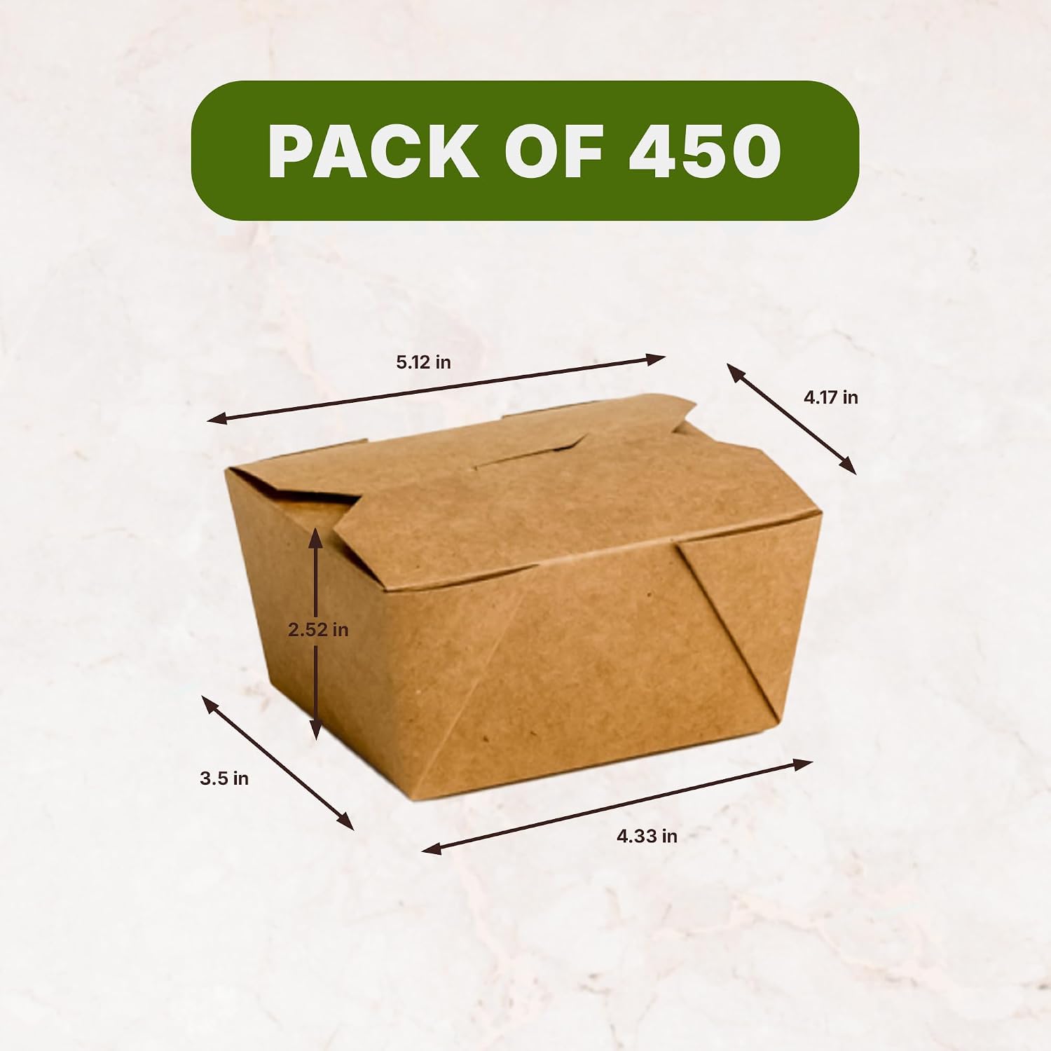 Klex 450 Pack 22 Oz Take Out Food Containers - Grease Resistant Disposable Kraft Brown Paper To Go Box #1 for Restaurant, Catering and Party, 5.12" x 4.17" 2.52"
