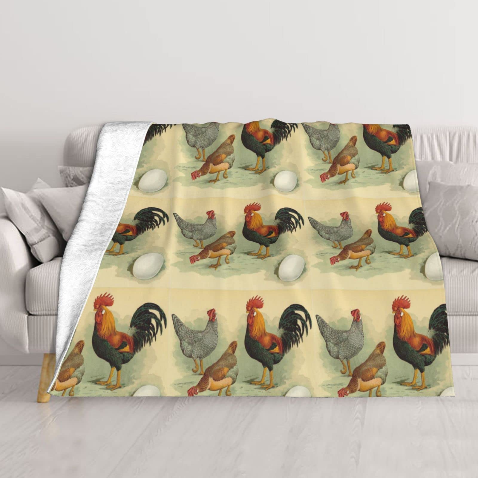 Couverture imprimée poules pour canapé et lit : plaid léger toutes saisons 203x152 cm