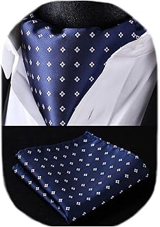 HISDERNCravat for Men Silk Paisley Mens Cravat and Pocket Square Set Polka Dot Ascot Tie and Handkerchief for Wedding Party Christmas
