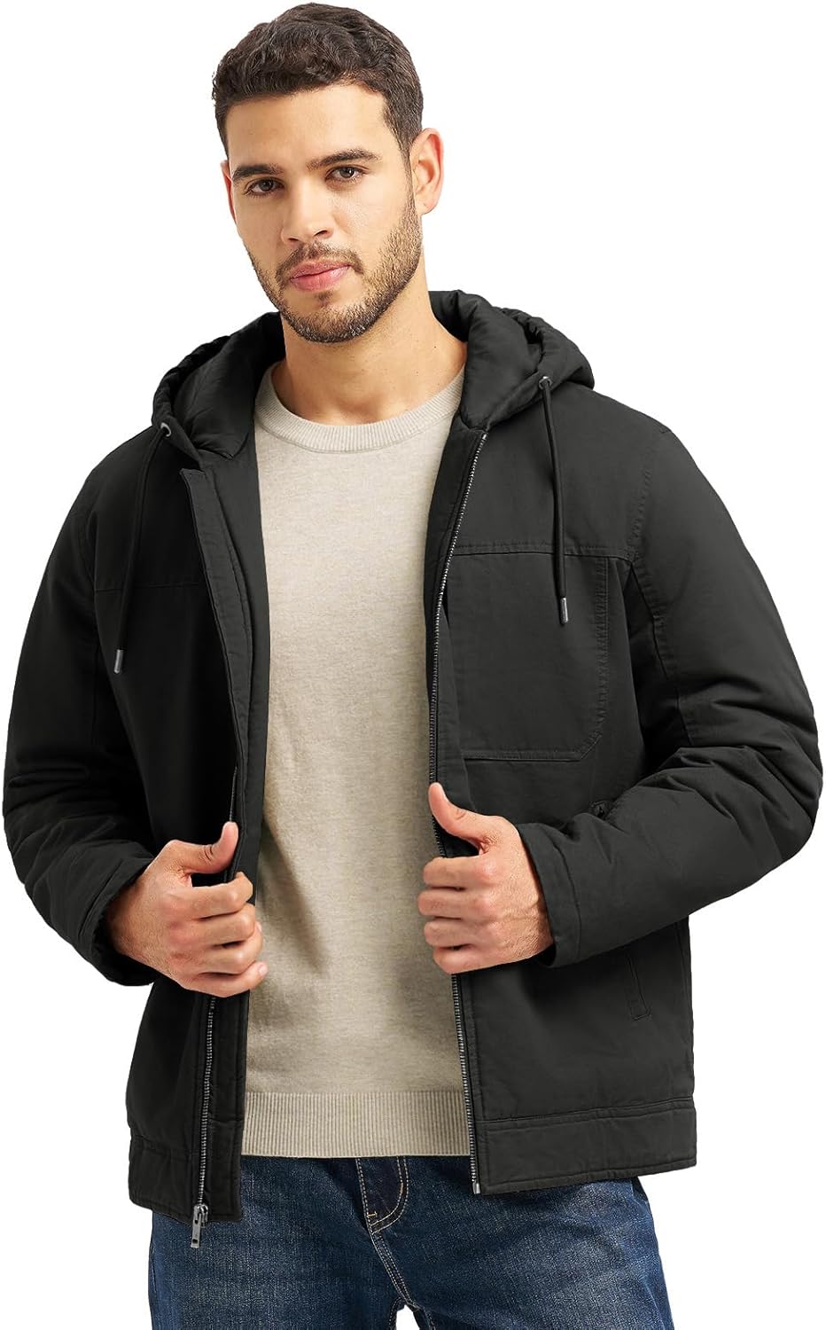 TBMPOY Men's Winter Work Jackets Hooded Quilted Lined Workwear Utility 4 Pockets Cotton warm Active Coats - Image 2