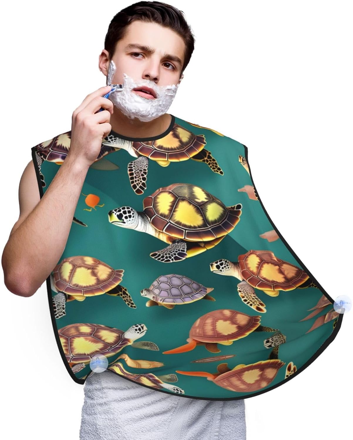 Many Animals Sea Turtles Print Beard Bib Apron For Men, Beard Hair Catcher For Men Shaving Trimming,Beard Cape Cloth, Black