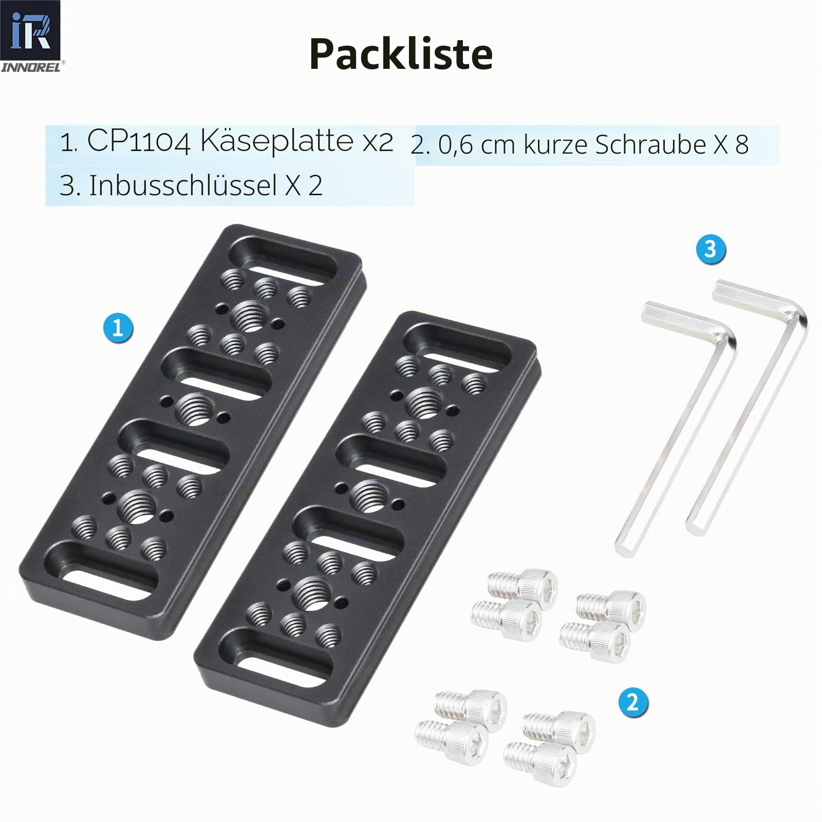 INNOREL CP1104 Multifunktions-Käseplatte mit 1/4 Zoll und 3/8 Zoll Gewinde, Schaltmontage, Arca-Swiss-Platte mit integrierten ARRI-Löchern für Kamera und Stativ, 2 Packungen