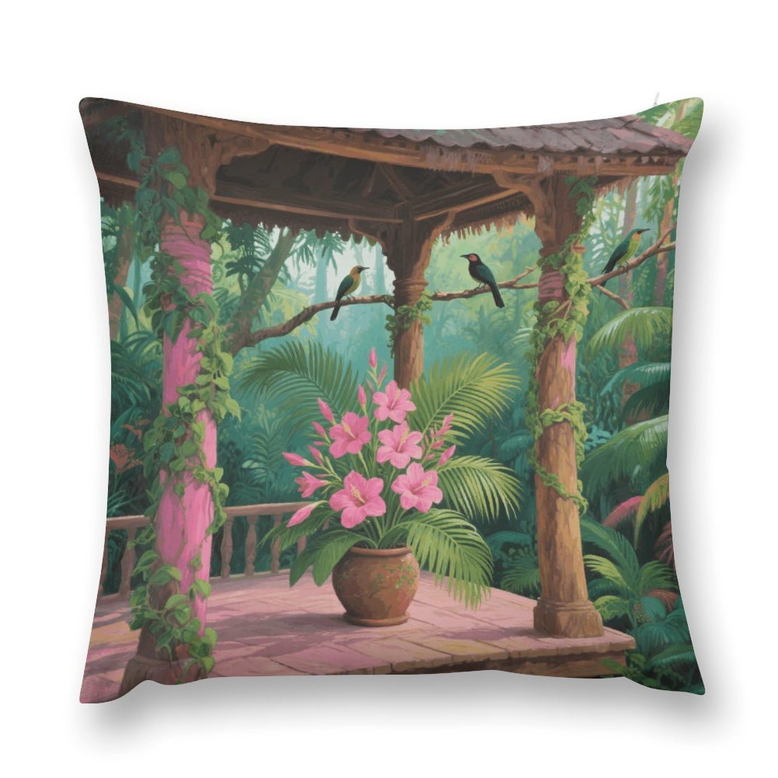VstaDank Tropical Flowers Palm Leaves Throw Pillow Cover with Hidden Zipper Farmhouse Couch Pillow Cover Cozy Soft Short Plush Cushion Case Fashion Square Decorative Pillow Cover for Living Room