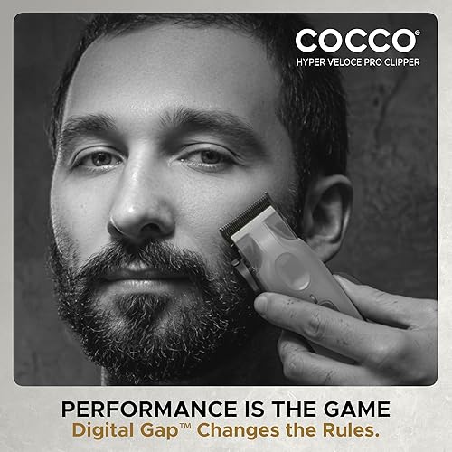 Miniatura 9 de Cocco Veloce Pro Clipper, Digital Gap Ambassador Graphene Taper Blade Profesional Clipper, Motor BLDC de alto par, totalmente metálico, inalámbrico