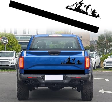 RUIANTE Truck Tailgate Wrap Sticker Decal Pickup Tailgate Car Rear Gate Decal Mountain Pattern Graphics Vinyl Sticker Car Decal Long Stipe for Car Pickup Truck Trunk 2pcs Black