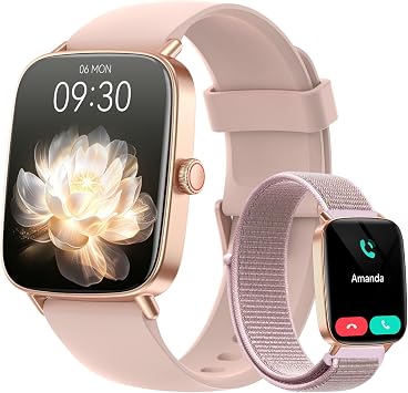 Gydom Smart Watch for Women and Men, 1.85" HD Fitness Trackers for iPhone/Android/Samsung Answer/Make Calls, Heart Rate/Sleep/SpO2 Monitor, 101+ Sports Modes, IP68 Waterproof, 2 Bands, Pink