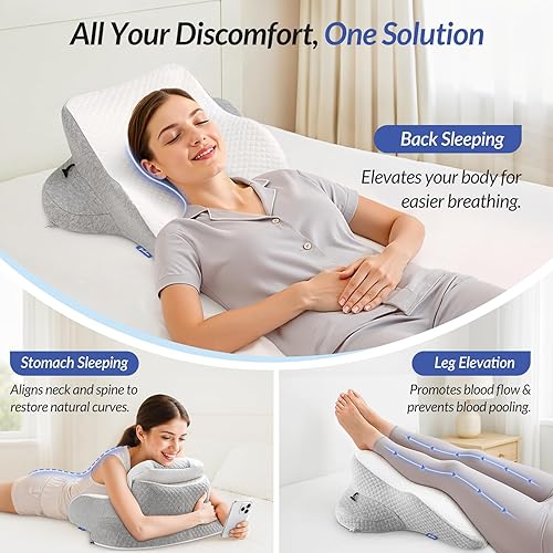 Miniatura 3 de ZIKEE Almohada ergonómica de cuña multiposicional para dormir boca abajo, diseño científico de zonificación para aliviar eficazmente el dolor de