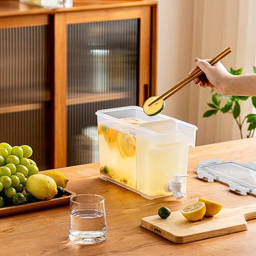 Miniatura 4 de DCQRY Hervidor frío con grifo en el refrigerador, dispensador de bebidas para refrigerador, jarras de agua de plástico, tetera de frutas, cubo de
