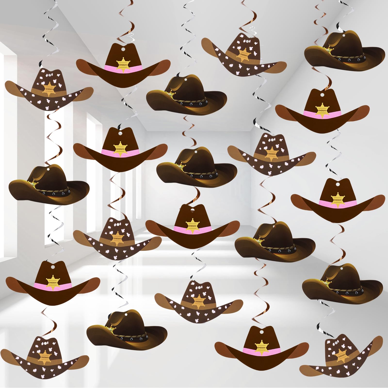 Maxdot 42 Pcs Western Cowboy Party Decorations Wild West Hanging Swirl Cowboy Hat Ceiling Streamers for Adults Cowgirl Boys Birthday Party Decorations