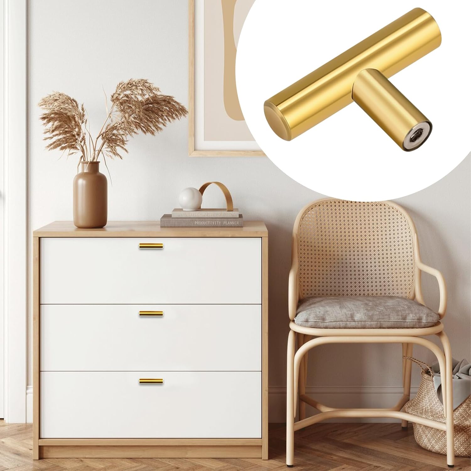 Stainless Stee Cabinet Knobs, Brushed Brass Cabinet Knob Single Hole Drawer Kitchen Cabient Knobs for Kitchen, Dressers and Bathrooms (10, Gold)