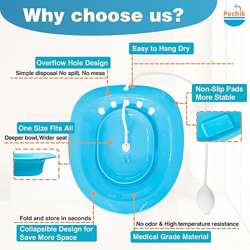 Vista 11 de Sitz Bath for WC Seat - Calma las hemorroides y el perineo, cuidado posparto, asiento de vapor Yoni para inodoro, plegable, fácil de almacenar, Azul