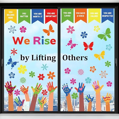 IARTTOP Inspirational Quote Window Stickers 33"x23.6" Colorful Handprint Butterfly Flower
