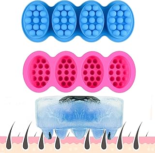 2 Pcs Ice Tray Hair Scalp Massage Molds, 4.5oz Unique Hair Brush Soap Bar Silicone Molds at Home (Blue and Pink)