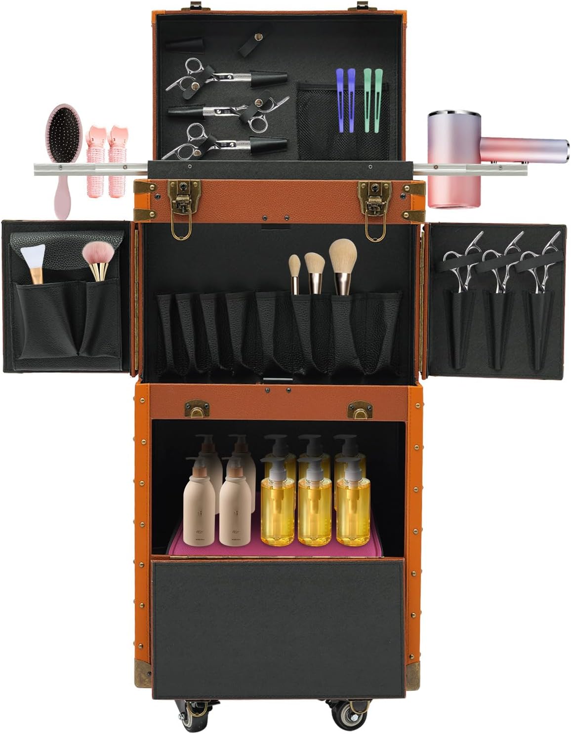 Hairdressing Case, Hairdressing Travel Box Hairdressing Tool Organizer with 2 Mobile Password Locks, Rolling Hairdressing Trolley Stylist Salon Cosmetic Luggage Travel Organizer Tool Box