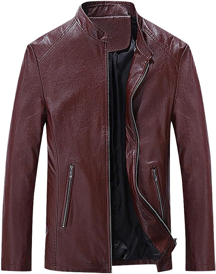 BAMan Men Burgundy Indigo Or Black Stand Collar Zip Up Faux Leather Jacket