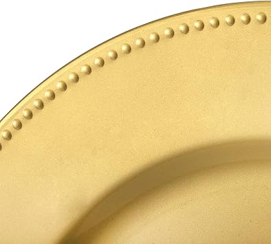 Okllen 12 Pack Plastic Gold Charger Plates, 13 Round Beaded Charger Plates for Wedding, Catering Event, Tabletop Decor