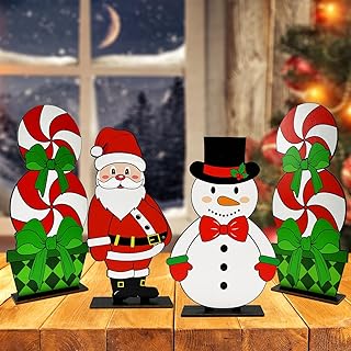 Christmas Table Decorations -4 Pack Christmas Wooden Signs Santa Claus Table Centerpieces Snowman Peppermint Candy Wooden Table Toppers for Christmas Holiday Party Table Top Decoration