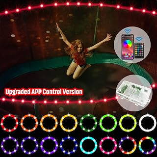 【Upgraded Large Volume Version】LED Trampoline Lights, APP and Remote Control Trampoline Rim LED Light for 14Ft Trampoline, C Battery Box, 16 Color Change, Waterproof, Bright to Play at Night Outdoors