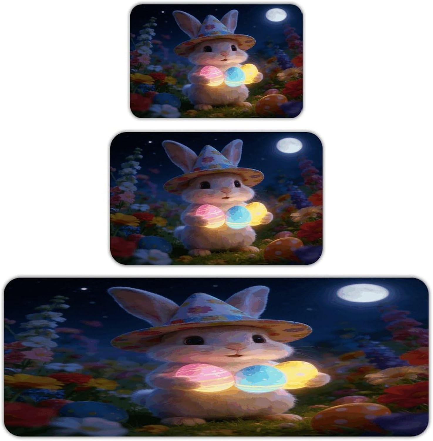 Easter Kitchen Rugs Sets of 3 Non Slip Kitchen Mat for Floor Comfort Standing Rug and Mats Thick Cushioned Long Area Carpets for Laundry Room Entryway