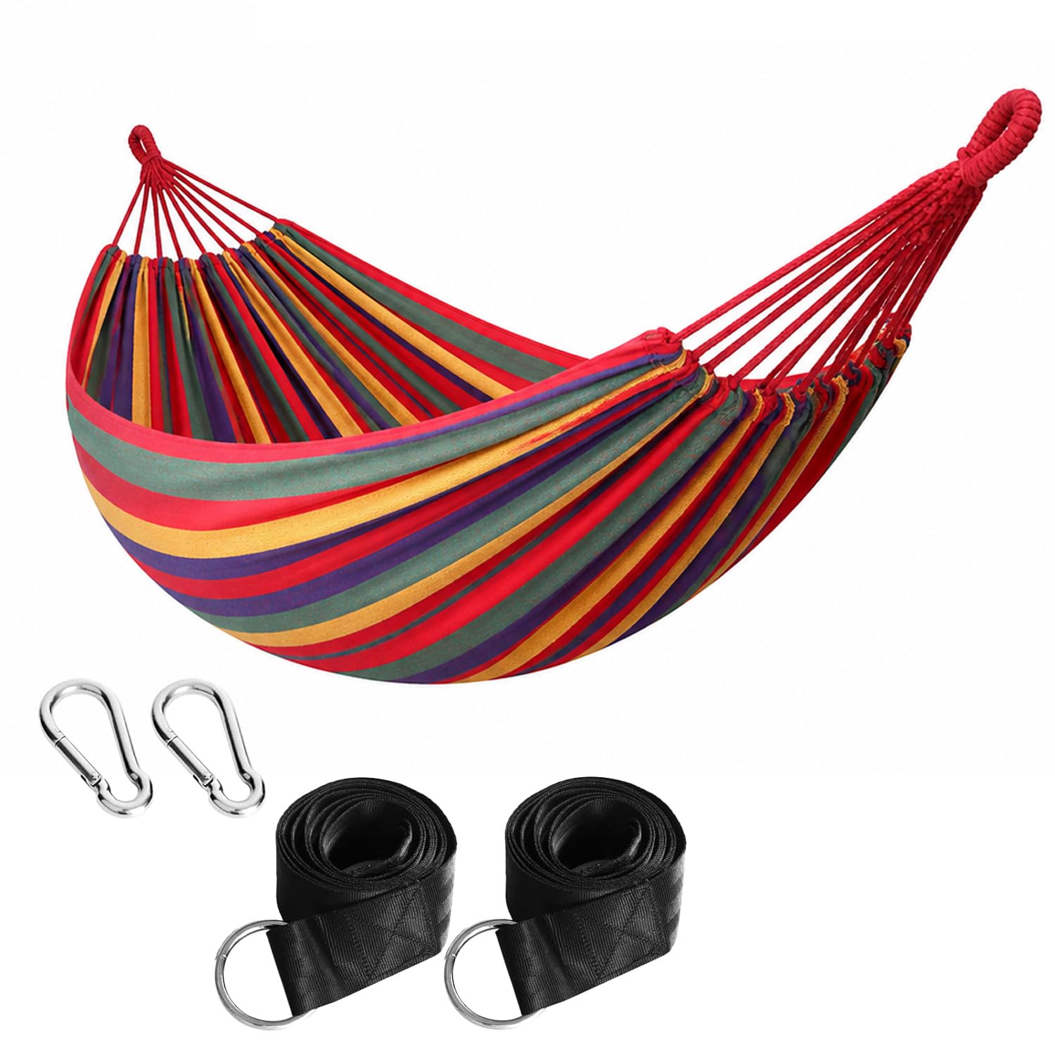 Amaca Da Esterno E Camping Con Borsa Da Trasporto Cinghie E Moschettoni Compresi Design Anti Ribaltamento Cotone Resistente Portata 300 Kg 210 x 150 Cm Rosso