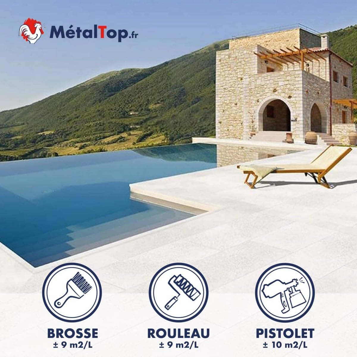 Metaltop - Peinture Margelle Piscine - Gris ardoise - RAL 7015-1 L - Peinture anti-glisse, résistante humidité et UV – Finition durable spéciale extérieur