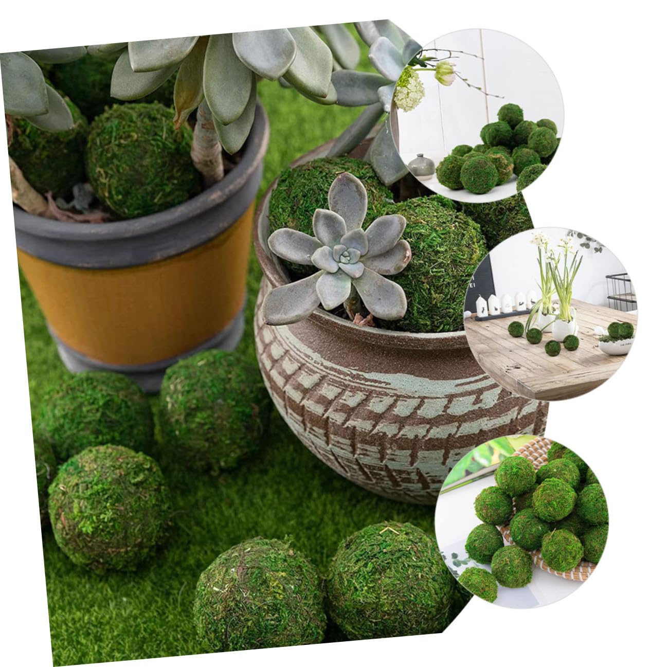 PRETYZOOM 14 Palline Decorative di Muschio Finto 8cm e 6cm, Ornamento Naturale per Vasi e Centrotavola, Accessori Decorativi per Casa, Giardino, Ufficio e Matrimoni