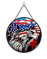 Stained Acrylic Suncatcher Window Hanging : Patriotic Eagle Round Celestial for Home Wall Decor - Gift for Friends and Family