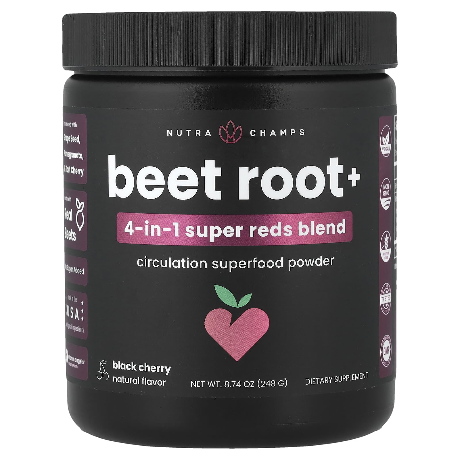 NutraChamps Beet Root Powder Circulation Supplement, Superfood Powder Nitric Oxide with Beetroot Juice, Super Reds & Grape Seed Extract, No Sugar Beet Supplement - 8.74 Oz