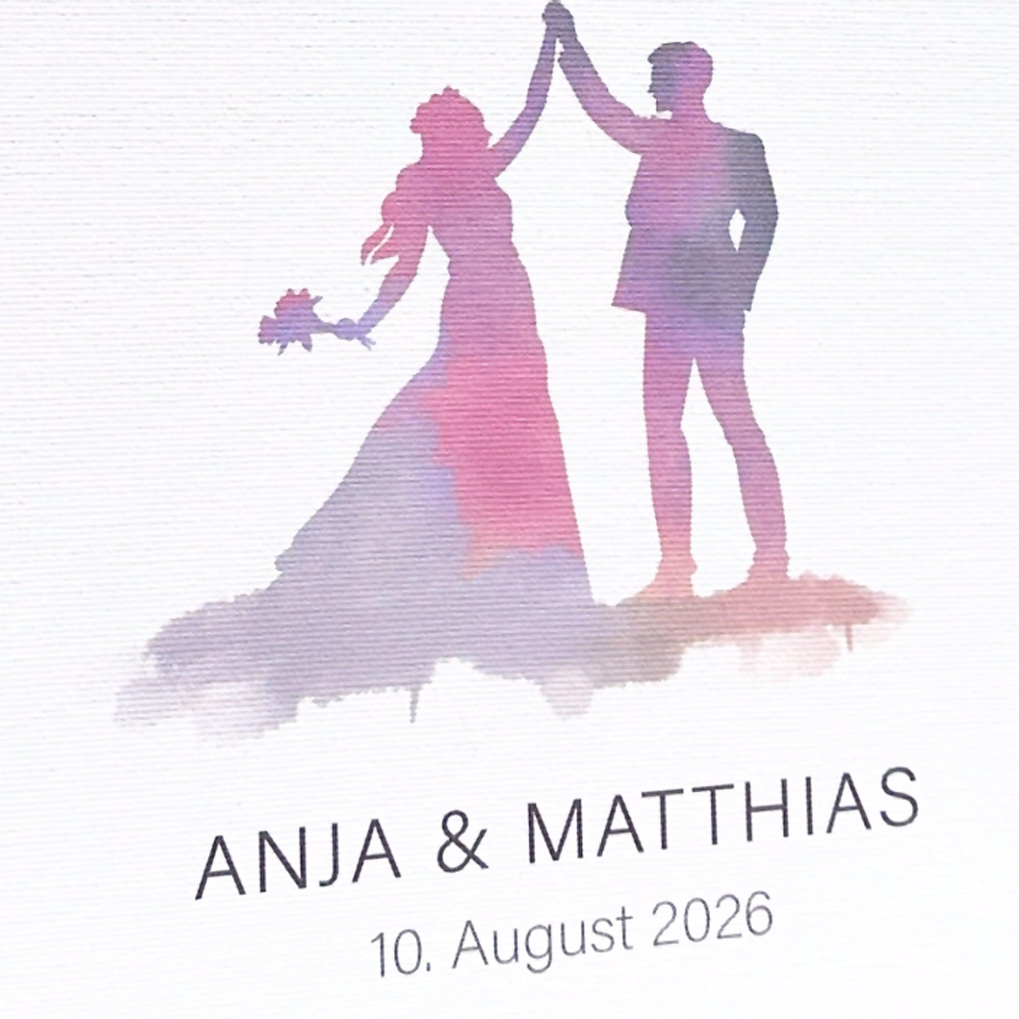 KATINGA Personalisierte Leinwand zur Hochzeit - Bild für Fingerabdrücke mit Brautpaar in Aquarell - Gästebuch als Geschenkidee (40x50cm personalisierbar)
