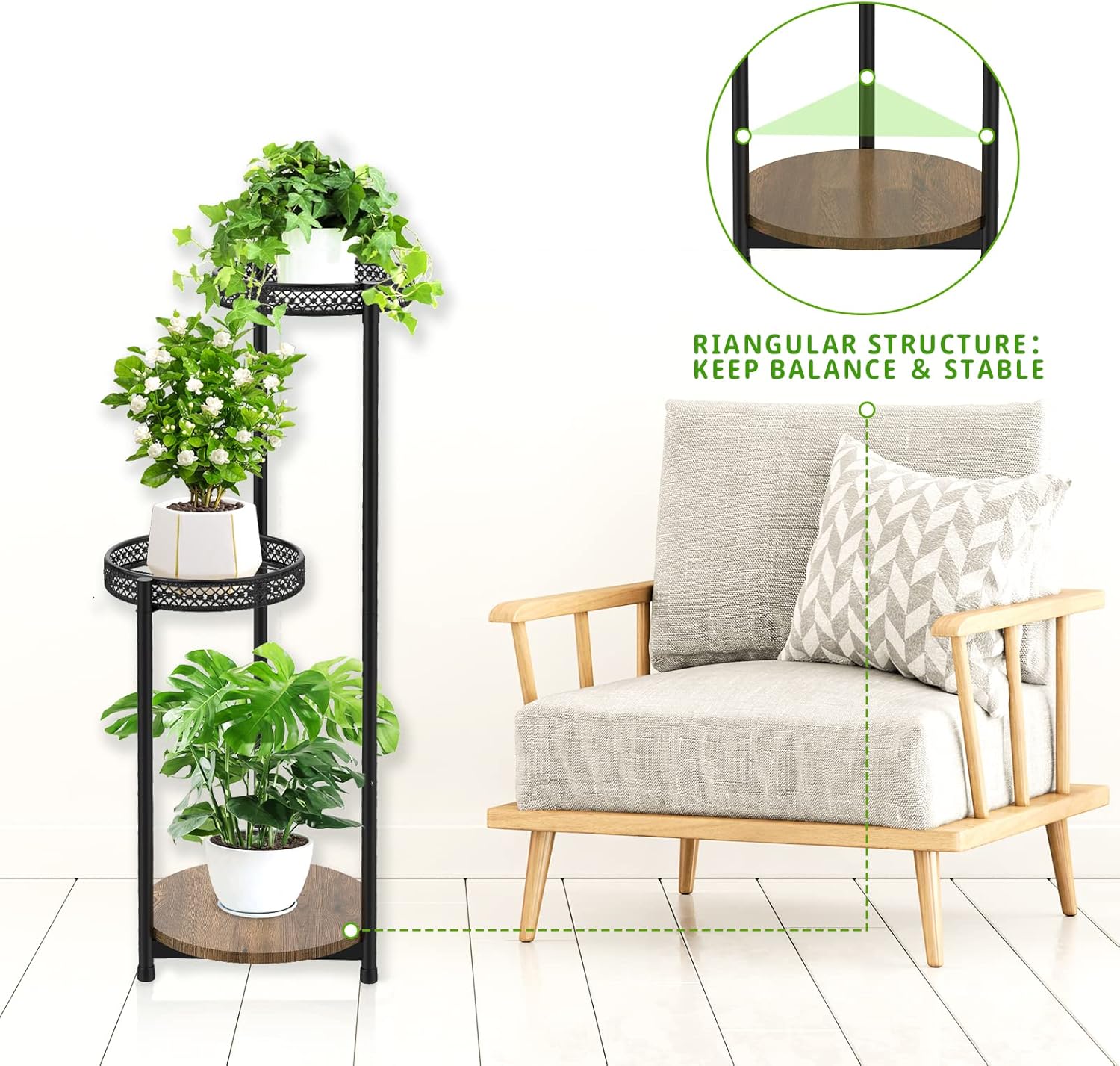 Plant Stand Set of 2, Tiered Metal Wood Corner Planter Stands Flower Shelf for Indoor Outdoor Plants