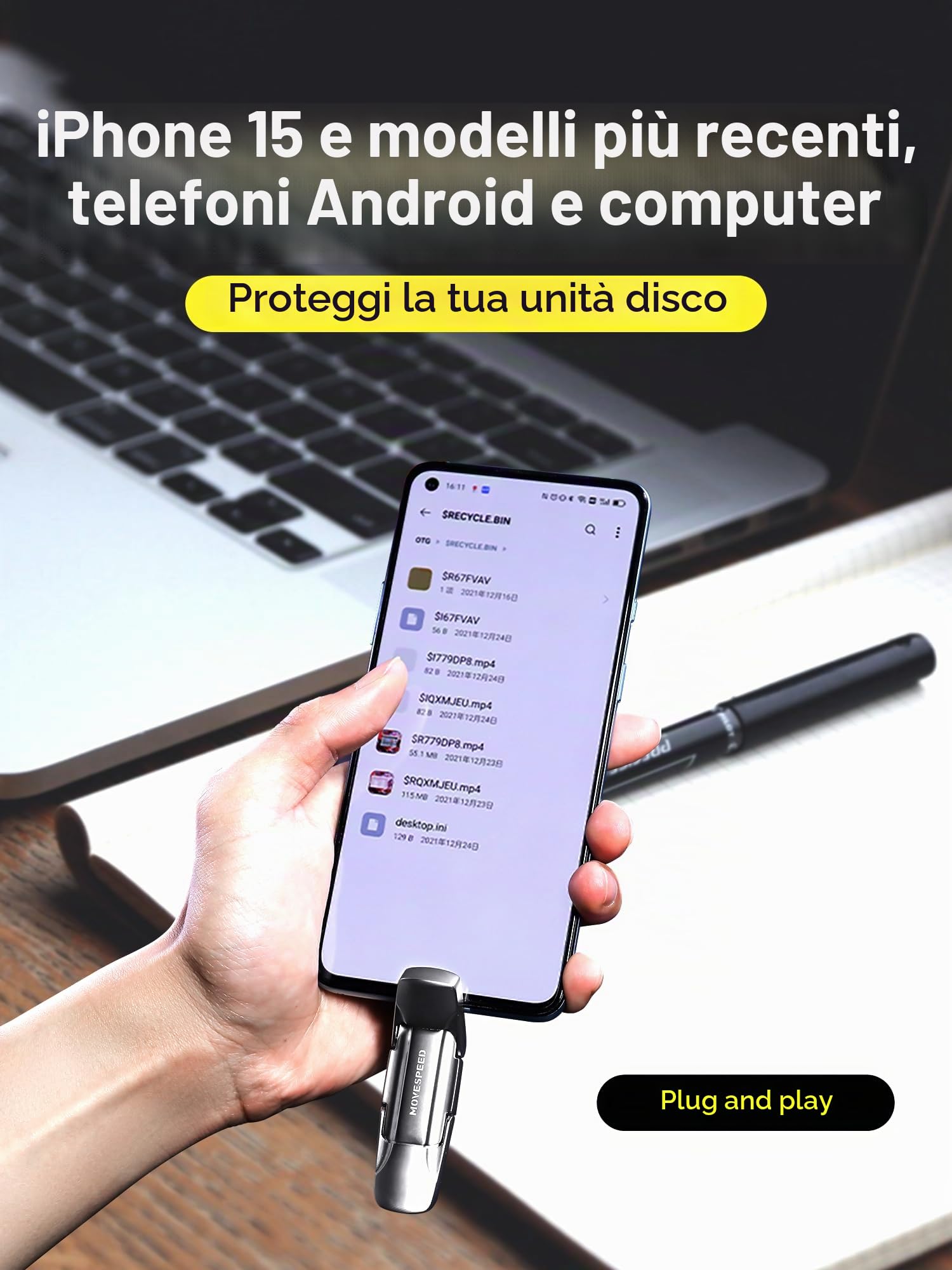 MOVE SPEED 1 TB chiavetta USB 3.2 - Unità flash a stato solido con 520 MB/s, unità USB di tipo C ad alta velocità di seconda generazione