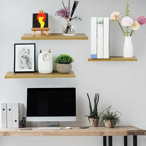 Miniatura 2 de Estantes flotantes de madera, 3 tamaños, estantes de madera para decoración de pared, estantes colgantes para almacenamiento de exhibición,