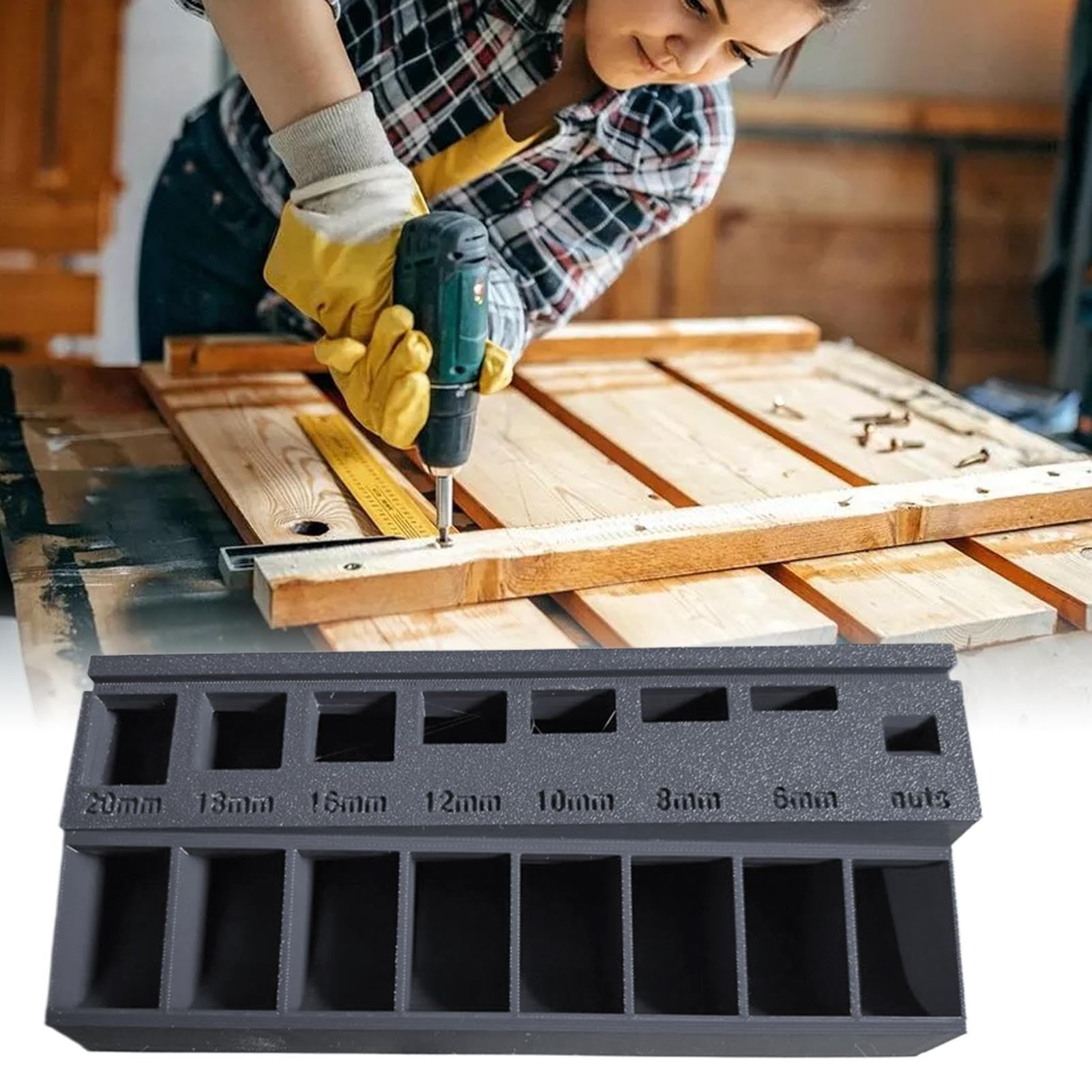 Clasificador de tornillos, tornillos, longitudes, bandeja de clasificación, estuche de almacenamiento ergonómico impreso en 3D, para taller, garaje, bricolaje, organización