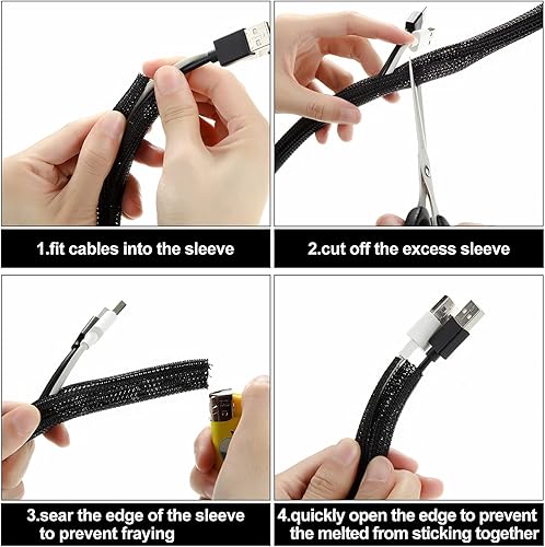 Miniatura 2 de Boao 3 piezas de protector de cable de telar de alambre, funda dividida para cable de carga USB, cable de audio y video (negro, 1 pulgada, 12