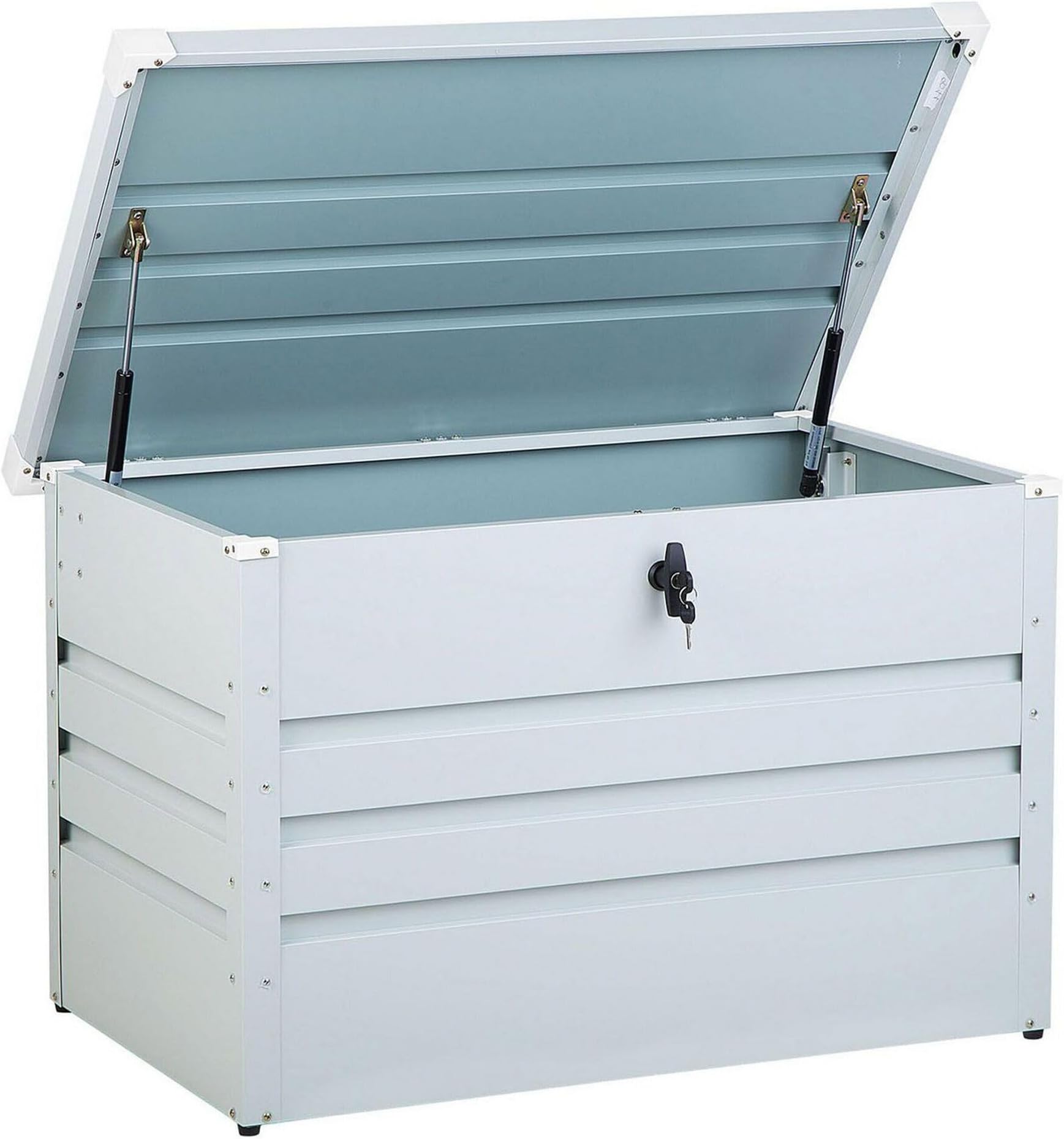 MetallGartentruhe 300 l hellgrau Kissenbox Auflagenbox für die