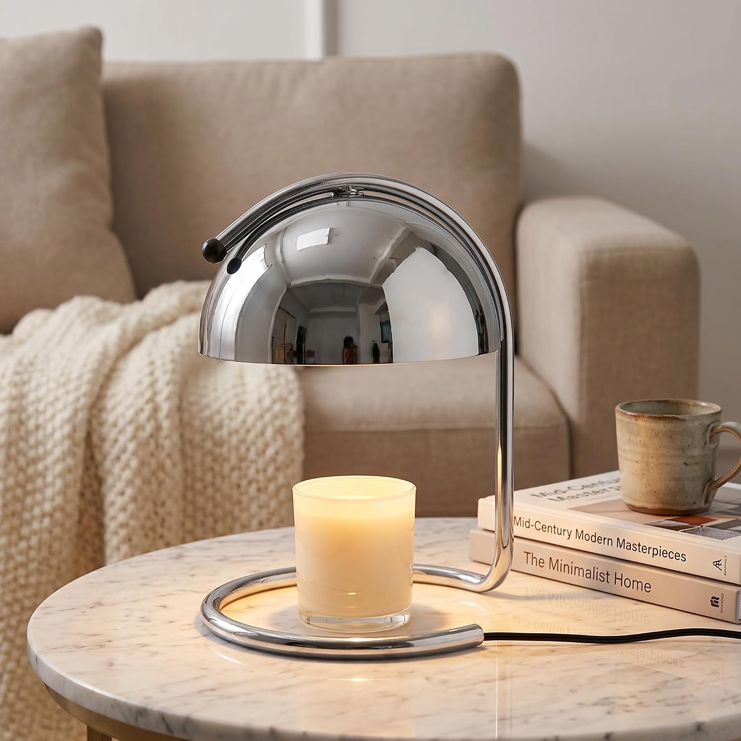 Modern Candle Warmer Lamp Silver，Wide-Base Scented Candle Warmer with Timer and Dimmer, Modern Candle Melter, Home Decor Table Lamp