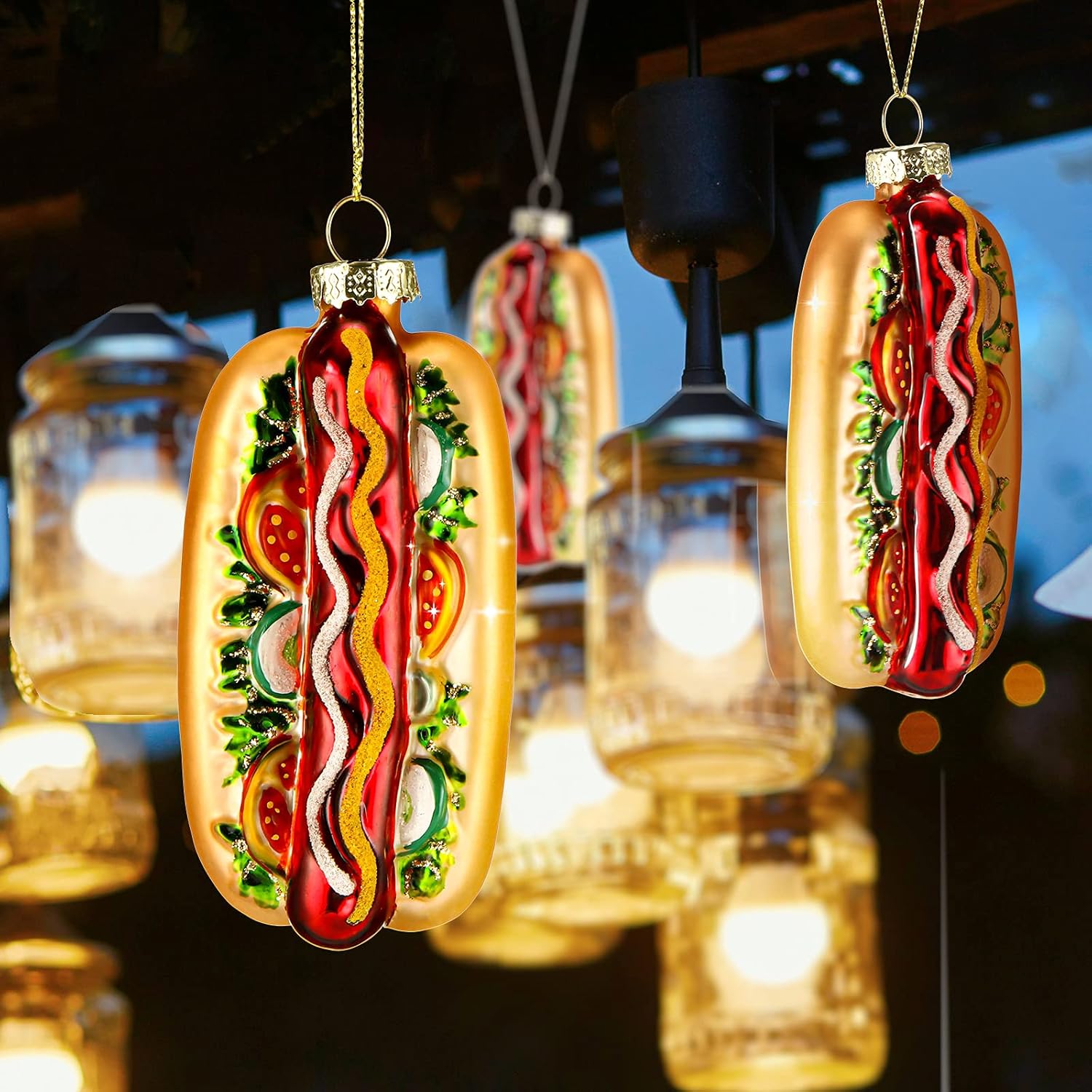 2 Pieces Christmas Food Ornaments Handcrafted Glass Blown Food Ornaments for Christmas Tree Fireplace Decoration(Hot Dog Style) - Image 4