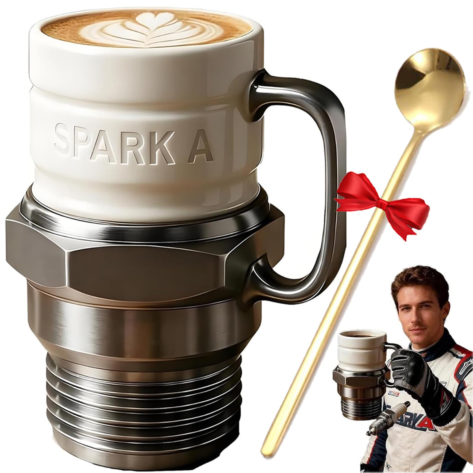 Spark Plug Mug, Engine Spark Plug Design, Novelty Coffee Mug, 12 Oz with Heat-Insulated Handle for Car Lovers, Mechanics, Collectors (Spark Plug)