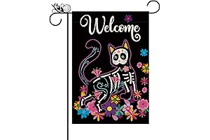 Dia De Los Muertos Garden Flag Cat Skeletons