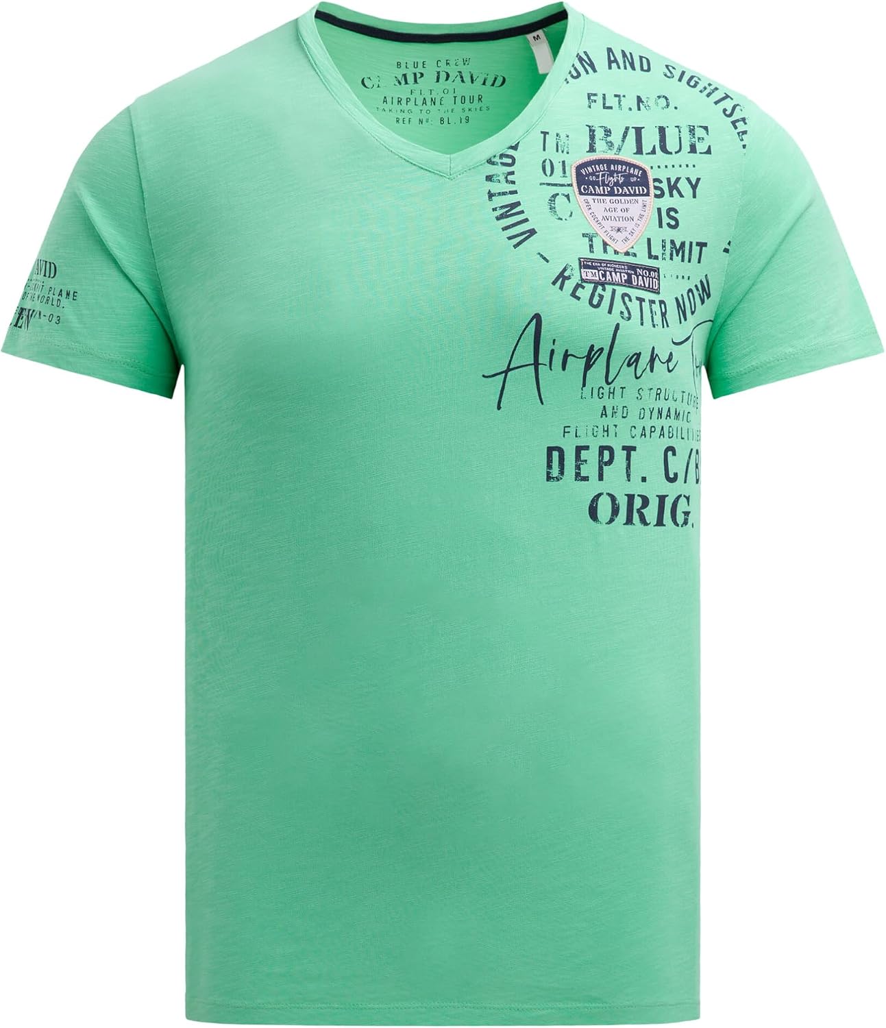 Camp David Men's V-neck T-shirt with distressed prints and patches, Flying  Green, XL : Amazon.com.be: Fashion
