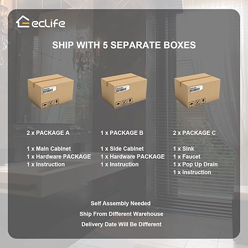 Miniatura 6 de eclife Juego de lavabo de tocador de baño de 60 pulgadas blanco con gabinete lateral, fregadero rectangular de cerámica blanca y grifo cromado para