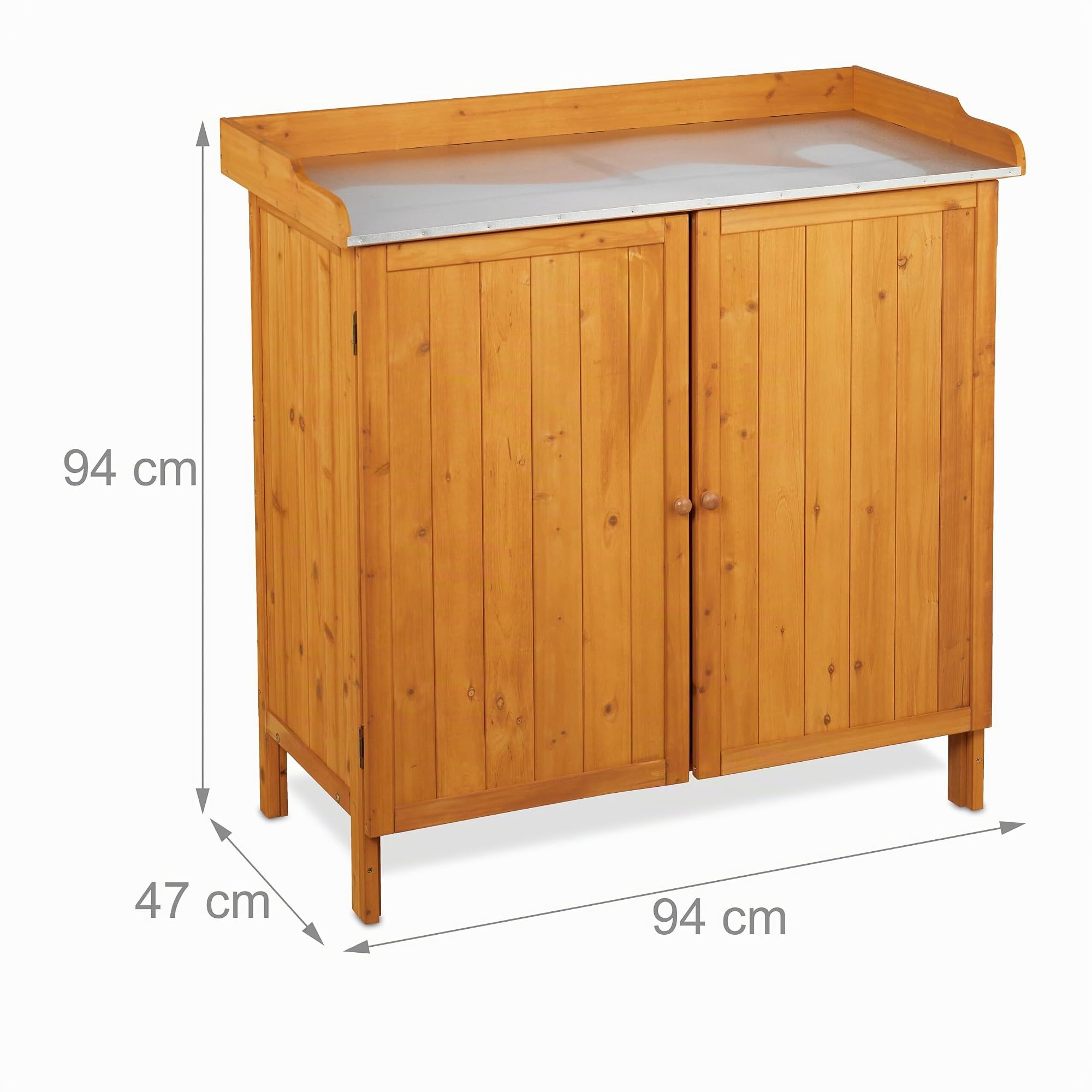 Relaxdays Tavolo da Lavoro per Giardinaggio, Banco da Lavoro Zincato da Giardino, Armadietto Legno, 94x94x47 cm, Arancio