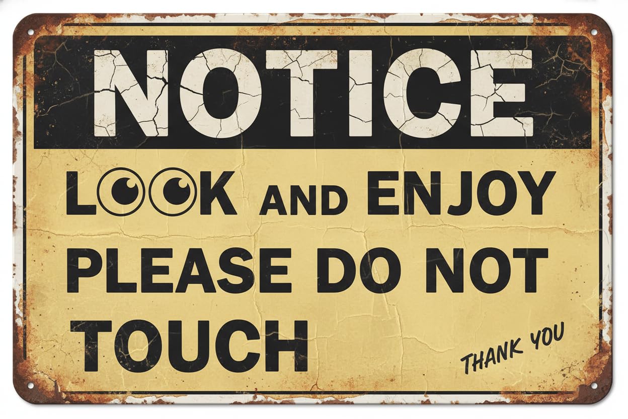 Vintage Metal Tin Sign Metal Warning Sign Aluminum Notice Look And Enjoy Please Do Not Touch Indoor & Outdoor Signs For Home, Office Custom Private Property Signs Outdoor